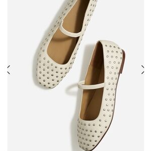 NWT Madewell Greta Mary Jane ballet flats white with silver studs size 8